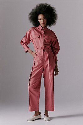 calça baggy cargo com cós elástico rosado