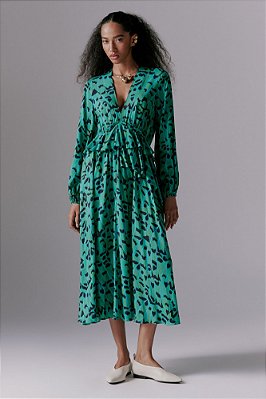 vestido midi com decote v e babado cintura devaneio verde
