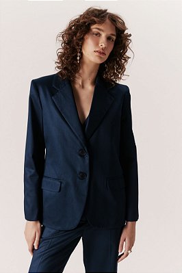 blazer de alfaiataria reto com ombreira marinho